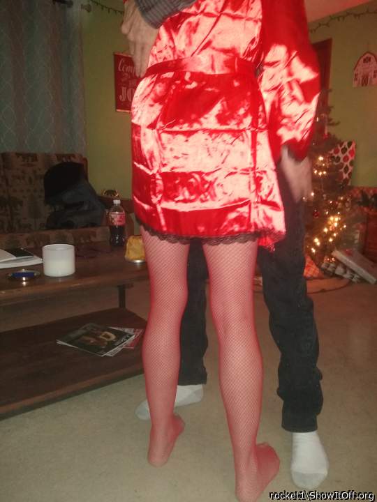 Nice legs in red stockings!