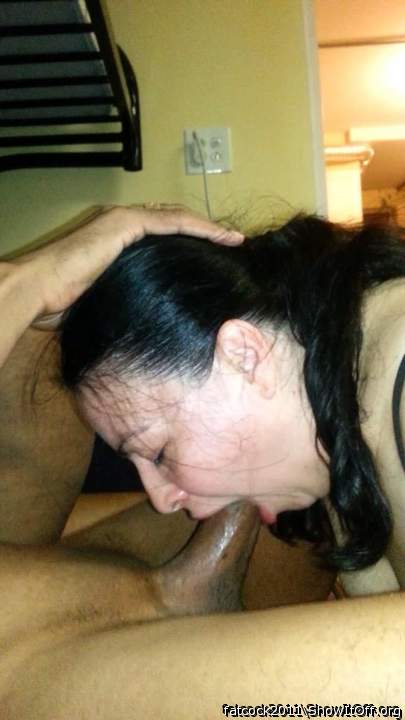 Whore wife is sucking a friends cock, hands on head makes her happy