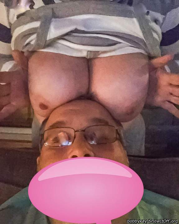Fun on the balcony.  Kays tits feel great on my head