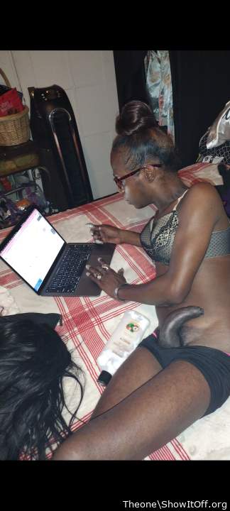 Yes my CD wife replying to you tricks while she has a hard dick