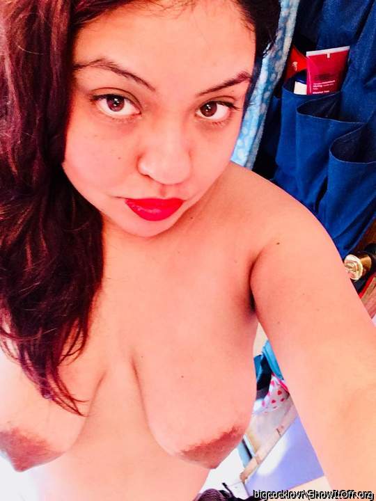 I love hot red lips!     your breast are nice too. I have a 