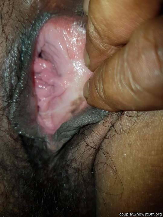 Exciting dark lips surrounding the pink hole 