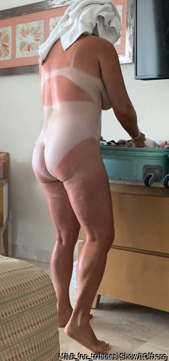 lotioned up, a little burnt