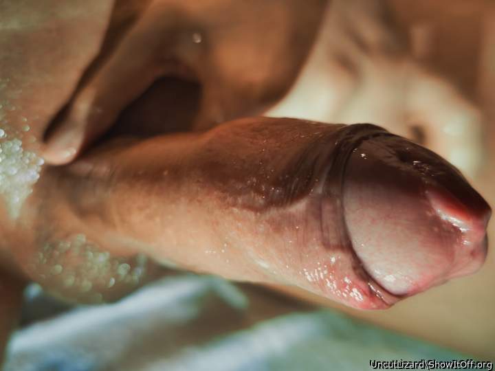 the foreskin peels back smooth and easy