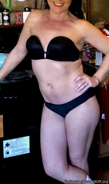 Wife cooking in bra and panties