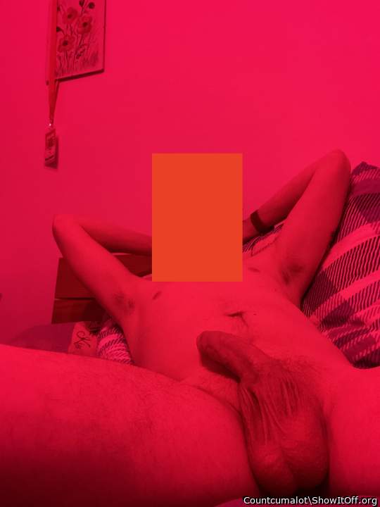 Mouthwatering cock and heavy balls! Inviting pose...