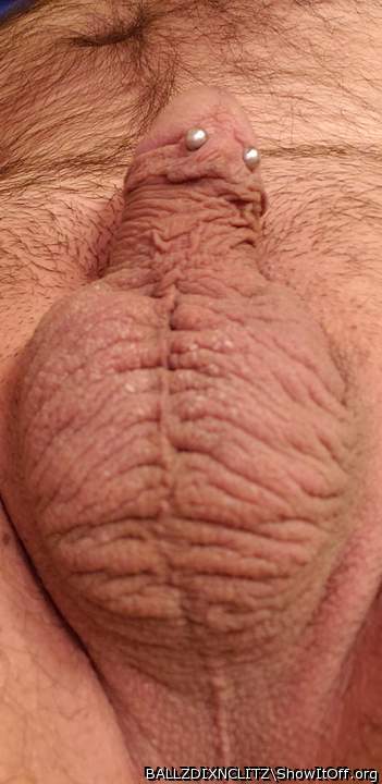 Mmmmm Lovely ballsac and pierced cock.  I�d love to make it 