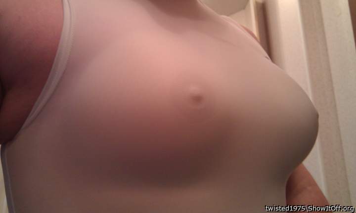 very beautiful, wearing silicon bubs with see true t-shirt