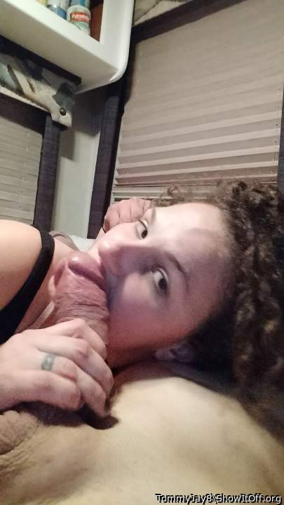 Wow, she looks good. Sucking that fat cock. I�d love to whip